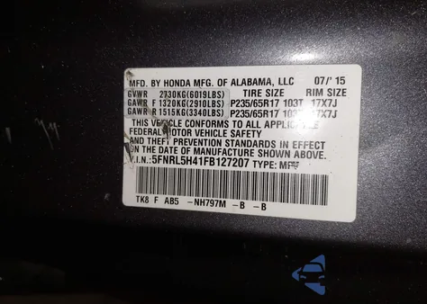 2015 Honda Odyssey Ex z USA, uszkodzony, nr VIN 5FNRL5H41FB127207